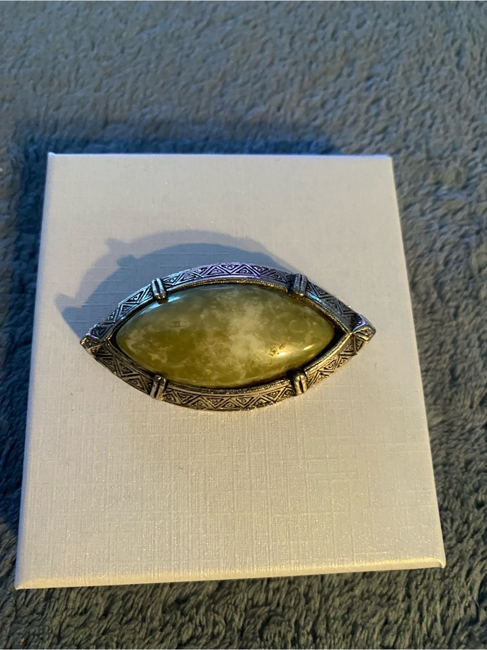 Marquise Green Stone Silver-Tone Brooch